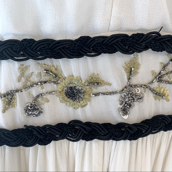 Free People Ruched Chiffon Hand Embroidered Maxi Dress in Color Creme - Picture 4 of 12